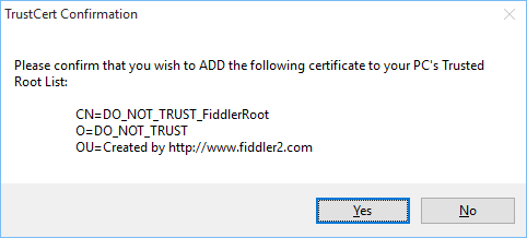Adding cert to PC Trusted Root List.